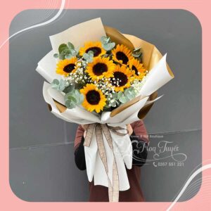 Bó Hướng Dương Tone Trắng Đặt Hoa Tươi HB0022