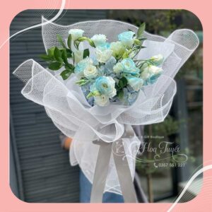 Bó Hồng Trắng Tone Trắng Xanh Đặt hoa tươi HB0023