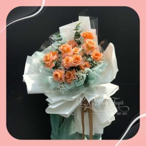 Đặt hoa tươi onlinen Bó Hồng Cam Tone Xanh HB0032